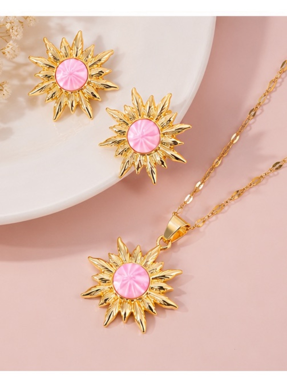 Pink Sunflower Jewelry Set